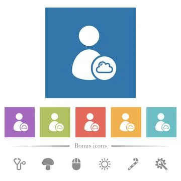 Cloud user account management flat white icons in square backgrounds 스톡 일러스트