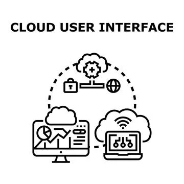 Cloud user interface accessing digital data and network Illustrazione stock