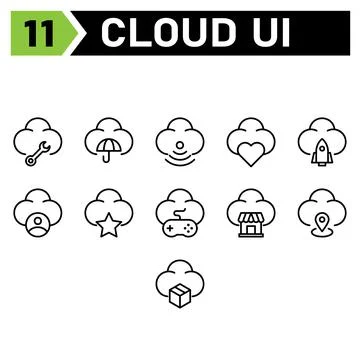 Cloud user interface icon set include repair, tools, cloud, user interface, c Illustrazione stock