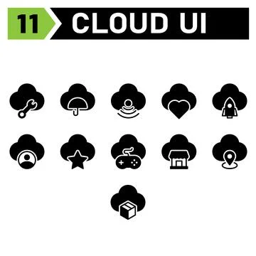 Cloud user interface icon set include repair, tools, cloud, user interface, c Illustrazione stock
