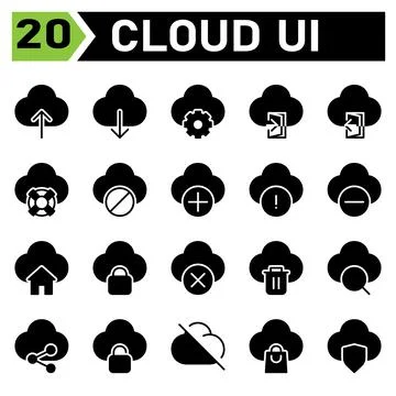 Cloud user interface icon set include upload, cloud, user interface, computin Stock Illustration