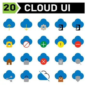 Cloud user interface icon set include upload, cloud, user interface, computin Stock Illustration