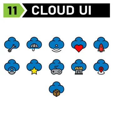 Cloud user interface icon set include repair, tools, cloud, user interface, c Illustrazione stock