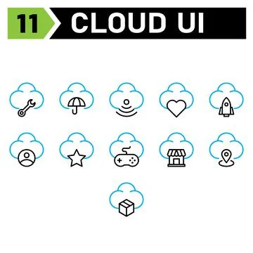 Cloud user interface icon set include repair, tools, cloud, user interface, c Stock Illustration