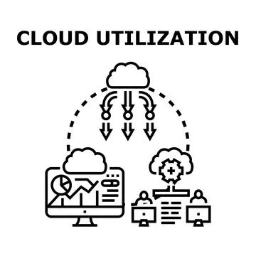 Cloud utilization concept with data distribution and management イラスト素材