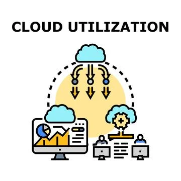 Cloud utilization concept with data distribution and management Stock Illustration