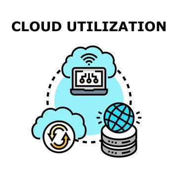 Cloud utilization concept with global data processing Stock Illustration