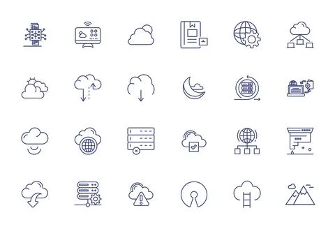 Cloud Vector Icon Library with 24 Bold Line Retina Ready Pixel Optimized De.. Illustrazione stock