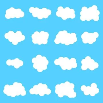 Cloud vector icon set white color on blue background. Stock Illustration