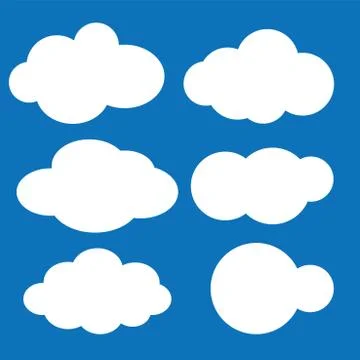 Cloud vector icon set white color on blue background. Sky flat illustration c Stock Illustration