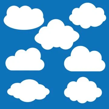 Cloud vector icon set white color on blue background. Sky flat illustration c Stock Illustration