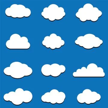 Cloud vector icon set white color on blue background. Sky flat illustration c Stock Illustration