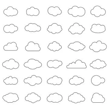 Cloud vector icon set white color on blue background. Sky flat illustration c Stock Illustration