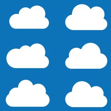 Cloud vector icon set white color on blue background. Sky flat illustration c Stock Illustration