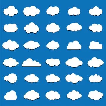 Cloud vector icon set white color on blue background. Sky flat illustration c Stock Illustration