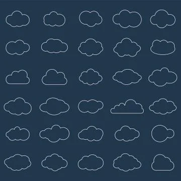 Cloud vector icon set white color on gray background. Sky flat illustration c Stock Illustration