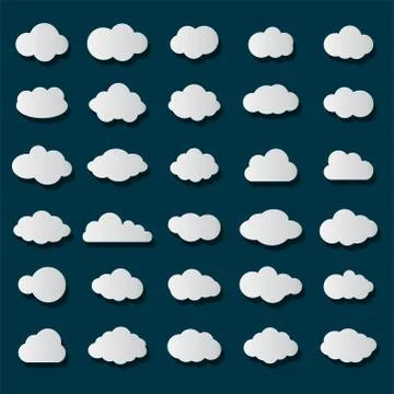 Cloud vector icon set white color on transparent background. Sky flat collect Stock Illustration