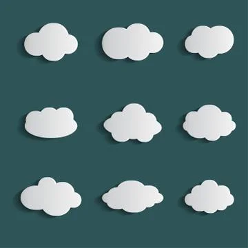 Cloud vector icon set white color on blue background. Sky flat illustration c Stock Illustration