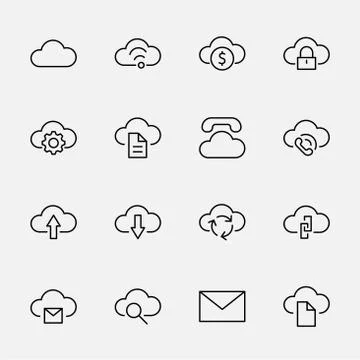 Cloud Vector Line Icon. Symbols to Upload, Download, Link. Editable Stroke Stock Illustration
