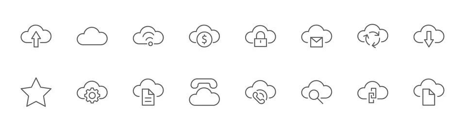 Cloud Vector Line Icon. Symbols to Upload, Download, Link. Editable Stroke Stock Illustration
