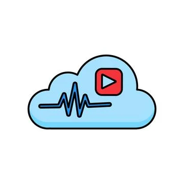 Cloud video streaming audio wave storage outline vector icon Stock Illustration