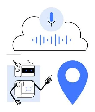 Cloud Voice Recognition, AI Robot Interaction, and Location Pin for Integra.. Stockillustratie