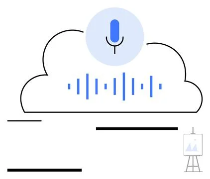 Cloud Voice Technology and Audio Waveform for Communication and Recording Stock Illustration