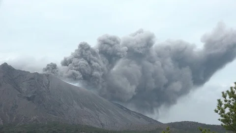 Cloud Of Volcanic Ash Erupts From Crater Of Sakurajima Volcano Video stock 87369139