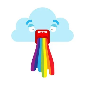 Cloud vomits rainbow isolated. cartoon vector illustration Stock Illustration