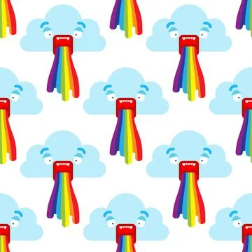 Cloud vomits rainbow pattern seamless. cartoon vector background Stock Illustration