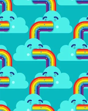 Cloud vomits rainbow pattern seamless. cartoon vector background Stock Illustration