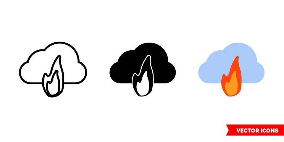 Cloud vulnerability icon of 3 types color, black and white, outline. Isolated Illustrazione stock