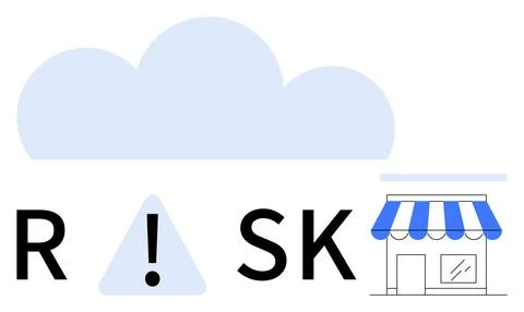 Cloud, warning sign, and retail store. Ideal for cybersecurity, small busines 스톡 일러스트