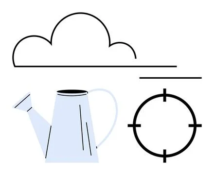 Cloud, watering can, and target symbol arranged in minimalistic design. Ideal Stock Illustration