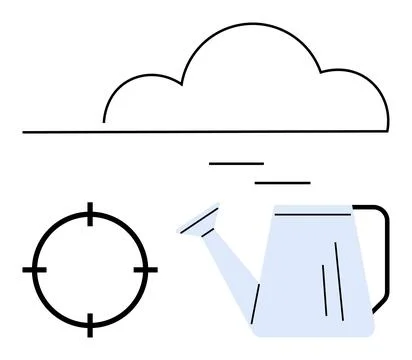 Cloud, watering can, and target outline with minimalistic design. Ideal for c イラスト素材