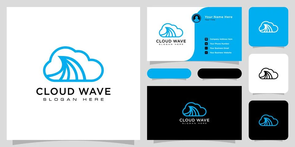 Cloud wave logo vector line style and business card Stock Illustration
