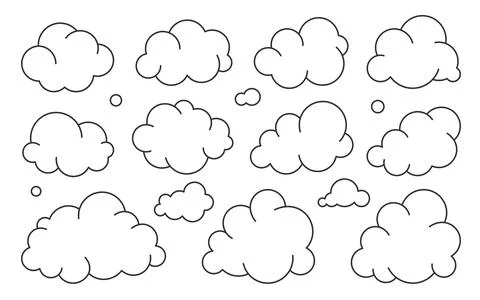 Cloud weather climate shape storage black line set Stock Illustration
