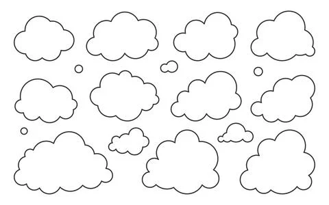 Cloud weather climate shape storage black line set Stock Illustration