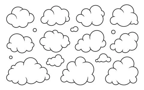 Cloud weather climate shape storage black line set Stock Illustration