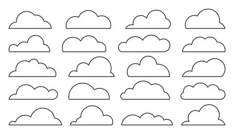 Cloud weather climate shape storage black line set Stock Illustration
