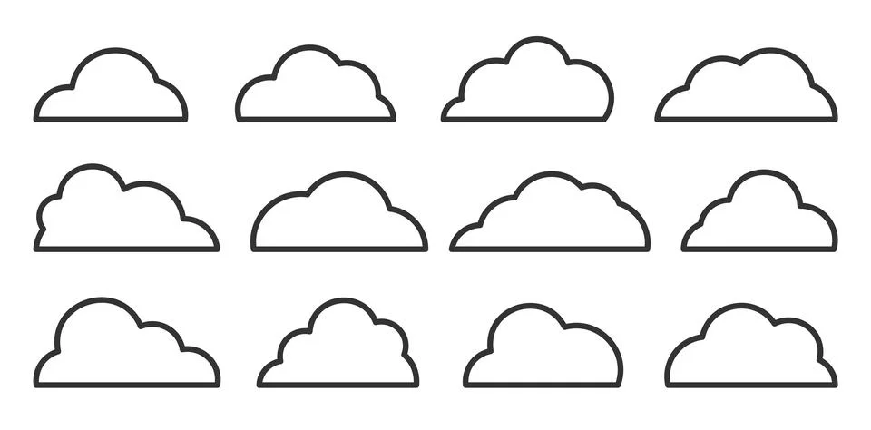 Cloud weather cloudy sky climate weather line set Stock Illustration