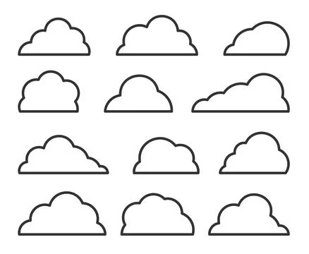 Cloud weather cloudy sky climate weather line set Stock Illustration
