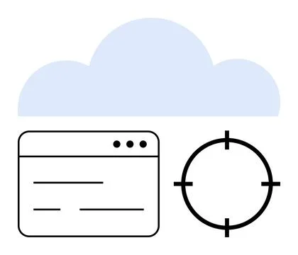 Cloud, web browser window, and target concentric circles represent data stora 스톡 일러스트