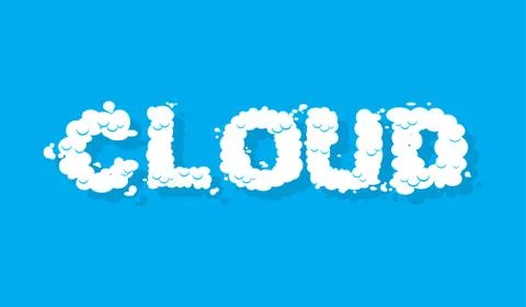 Cloud. White cloud text. Blue sky and white cloud. Letters from cloud. 스톡 일러스트