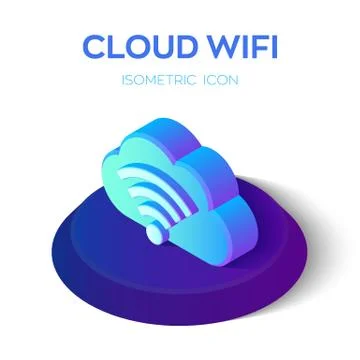 Cloud Wifi Icon. 3d Isometric Cloud Icon with WiFi Sign. Created For Mobile,  Stock Illustration