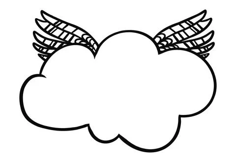 Cloud with wings logo for coloring. Doodle. Stock Illustration