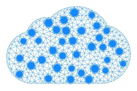 Cloud Wireframe Mesh Icon with Infection Elements 스톡 일러스트