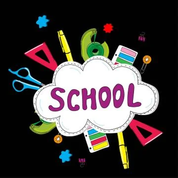 Cloud with the word school on the background of stationery painted in the sty Stock Illustration