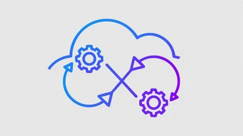 Cloud Workflow Outline Animation with Gear and Arrow Elements 動画素材 337651579