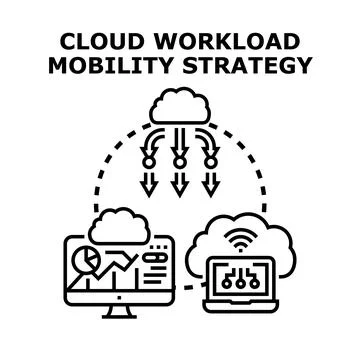 Cloud workload mobility strategy for data distribution Illustrazione stock